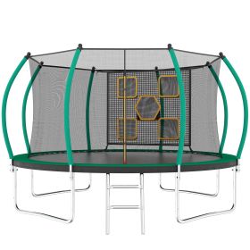 14FT Trampoline With Enclosure - Recreational Trampolines With Ladder, ASTM Approval Outdoor Trampoline For Kids
