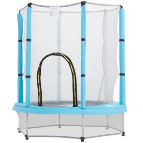 4.6FT Toddler Trampoline w/ Safety Net, Recreational Trampoline for Indoor Outdoor, Dolphin Pattern, Light Blue