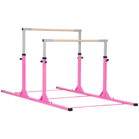 Double Horizontal Bars, Junior Gymnastic Training Parallel Bars with Double-locking System 13-level 36"-59" Adjustable Heights, 6-level Adjustable Wid