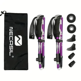 Five Section Folding Trekking Cane For Hiking And Walking - Lightweight 7075 Aluminum, Strong And Durable Outer Lock And High-density EVA Grip, Men'S (Option: Purple)