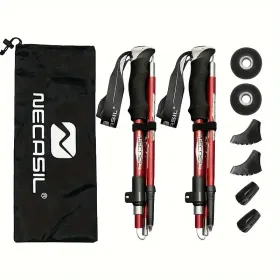 Five Section Folding Trekking Cane For Hiking And Walking - Lightweight 7075 Aluminum, Strong And Durable Outer Lock And High-density EVA Grip, Men'S (Option: Red)